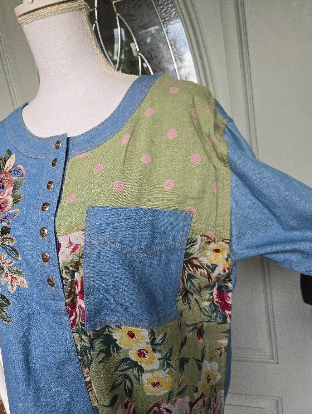 Together! Denim Patchwork Blouse - Picture 4 of 8